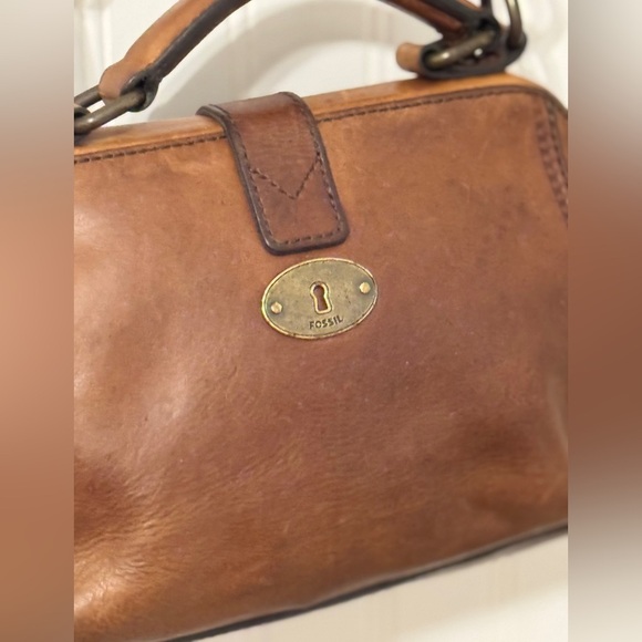 Fossil Vintage Revival Frame Satchel Brown Leather ZB5403 Doctor’s Bag CROSSBODY - Picture 5 of 10
